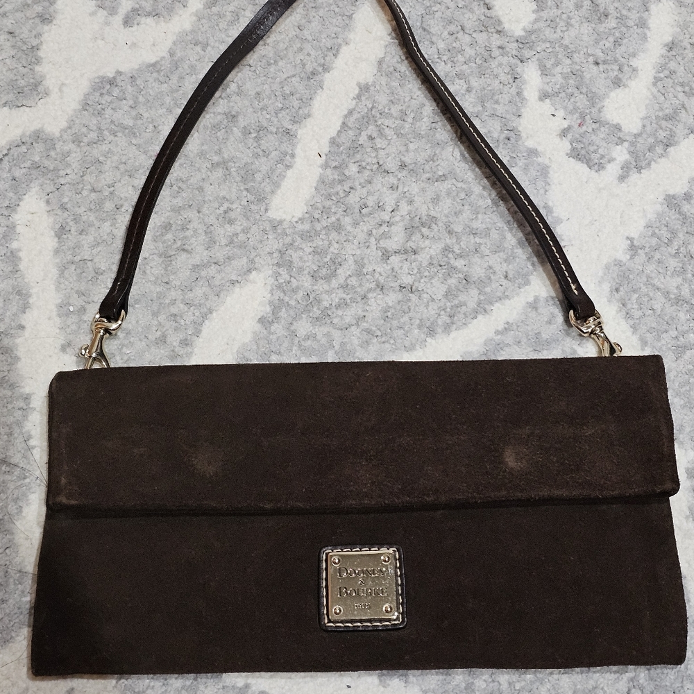 Dooney & Burke Suede Fold Over Clutch Shoulder and Wristlet Bag